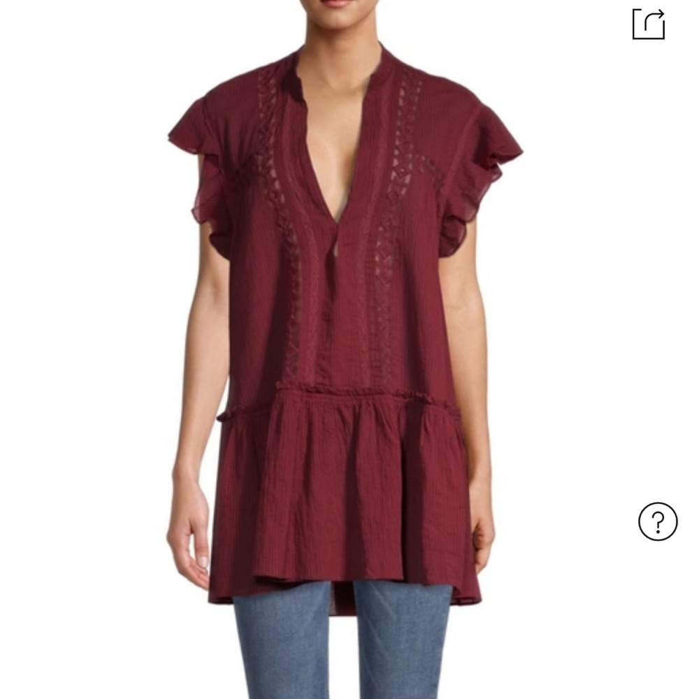 FREE PEOPLE Women's Baby Blues Lace-trim Tunic In Burgundy red sis S